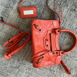 Orange Crossbody Satchel Bag with Detachable Strap